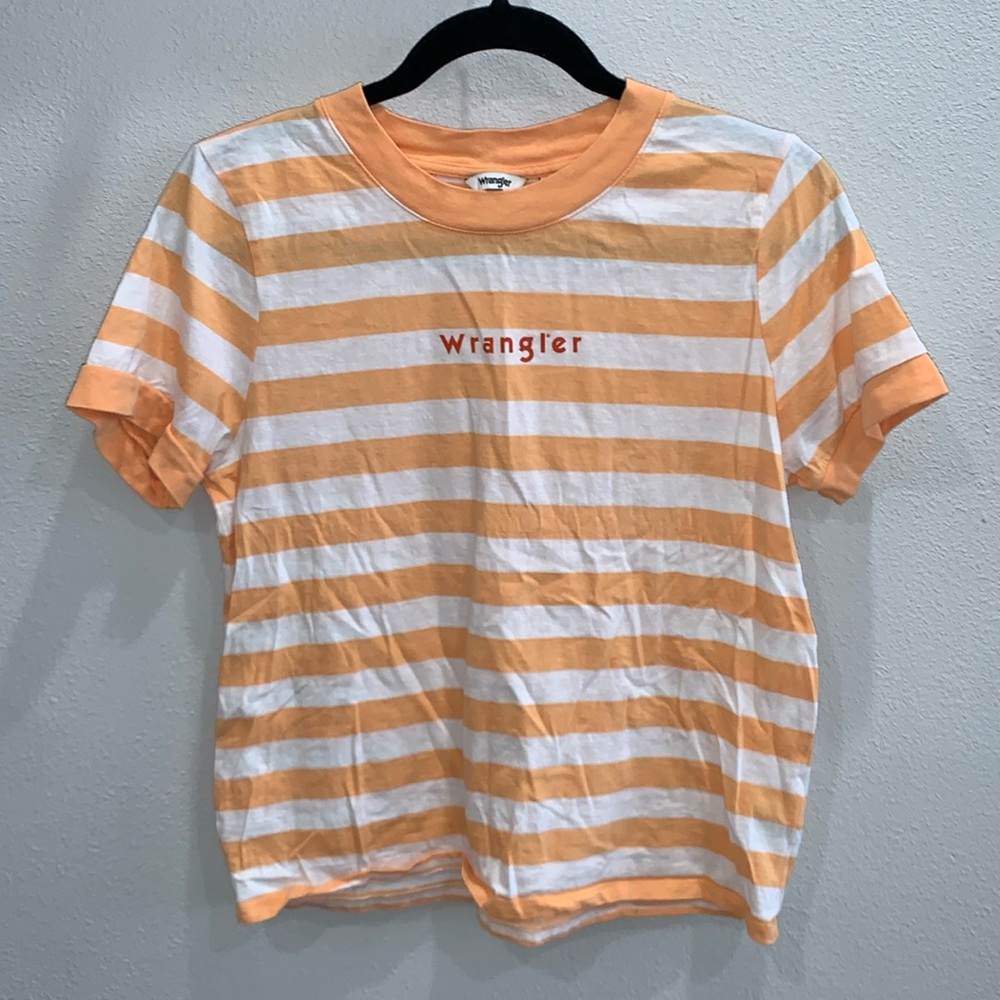Wrangler T Shirt Orange & White Stripes Cap Sleeves Sm